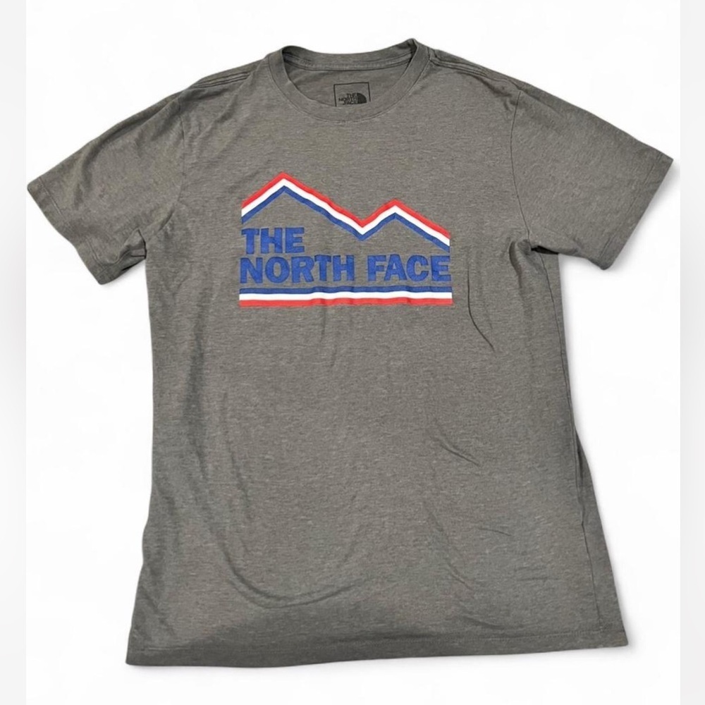 The North Face Gray Tee with Blue and Red Logo